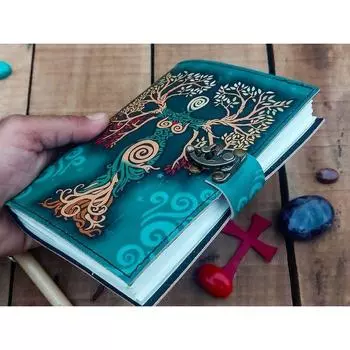 Новый пустой дневник теней с замком-замком, кожаный дневник ручной работы, печатная языческая молитва Матери-Земле 7 x 5 in