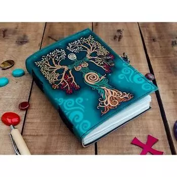 Новый пустой дневник теней с замком-замком, кожаный дневник ручной работы, печатная языческая молитва Матери-Земле 7 x 5 in