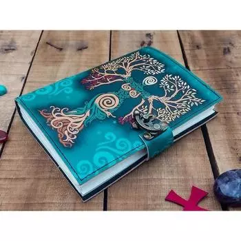 Новый пустой дневник теней с замком-замком, кожаный дневник ручной работы, печатная языческая молитва Матери-Земле 7 x 5 in