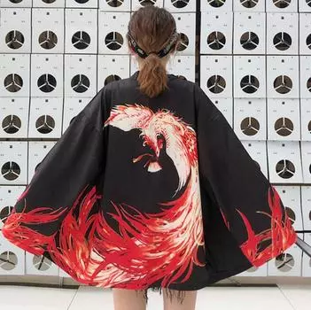 Новый японский кимоно Harajuku с цифровой печатью, пончо, пижамный кардиган XXS чёрный