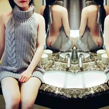 Новый японский сексуальный длинный свитер без рукавов с открытой спиной и воротником Virgin Killer, пуловер One Size вино красного