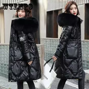 Новый яркий пуховик для женщин, зимняя парка, женское пуховое пальто с капюшоном из большого меха XXXL