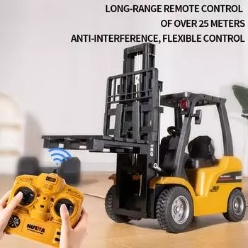 Новый радиоуправляемый погрузчик 2.4G большой имитационный погрузчик для мальчика, 8-канальная имитационная версия из сплава, детская игрушка, крутой звук и свет, до 47 см, подарок для мальчиков 1 Battery жёлтый