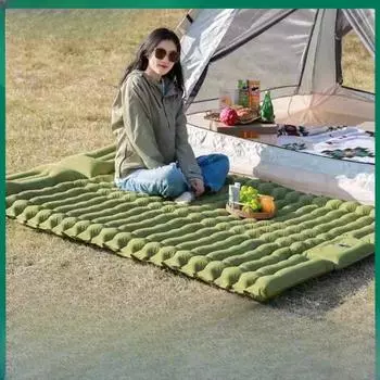 Новый расширенный и утолщенный уличный спальный коврик, легкий портативный надувной коврик, коврик для пикника, кемпинга, пикника, двойной влагонепроницаемый коврик, спальный коврик для обеда 200x140x10cm армия зеленый
