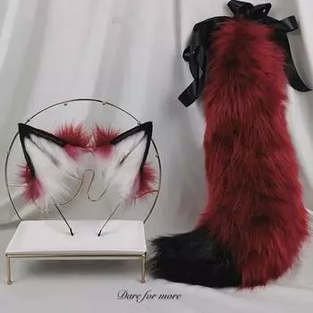 Новый Red Fox Anime Beast Ear Beast Tail Wolf Ear Cat Ear повязка на голову на заказ косплей Golden LOL Fox Ears плюшевые аксессуары для волос красный
