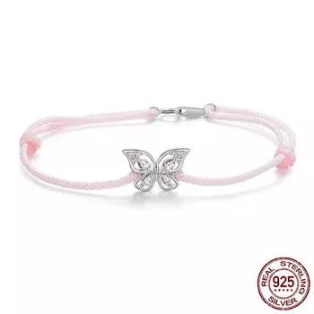 Новый регулируемый браслет с розовой бабочкой, яркий девчачий серебряный браслет S925, ювелирные изделия Adjustable size