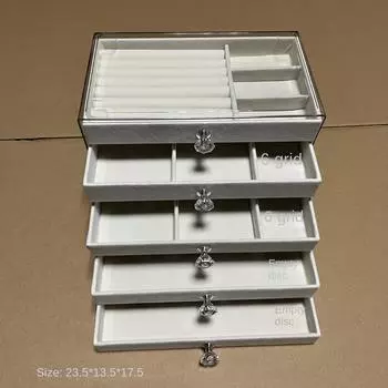 Новый регулируемый футляр для хранения ювелирных изделий, 5-слойный ящик, бархатный лоток, органайзер для сережек, браслетов, штабелируемый стеллаж для колец