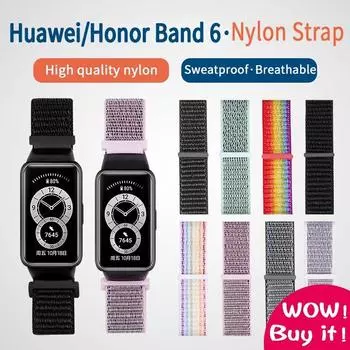 Новый регулируемый нейлоновый ремешок для Huawei Band 6, дышащий 6NFC, сменные аксессуары, браслет для Honor Band 6, браслет For Huawei Band 6 чёрный