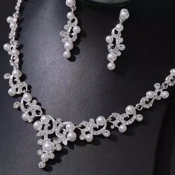 Новый реквизит для свадебной фотосъемки, комплект из двух предметов: ожерелье и серьги, модный свадебный комплект из жемчуга и страз
