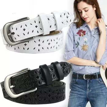 Новый ремень с ажурным узором, женский трендовый пояс, настоящий женский ремень, винтажный ремень с пряжкой, джинсы с резным ажурным узором 115CM белый