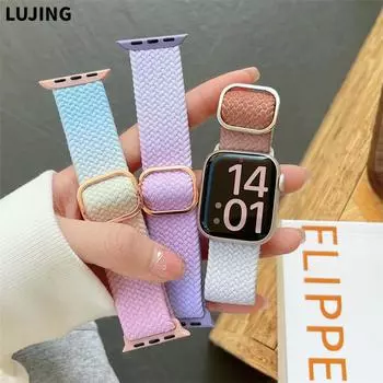 Новый ремешок для Apple Watch Ultra 49 мм, 44 мм, 40 мм, 45 мм, 41 мм, 42 мм 38, Радужный вязаный ремешок для iWatch Series 8, 7, 6, 5 SE, 4, 3, браслет
