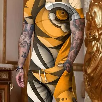 Новый ретро-комплект из 2 предметов: летняя мужская футболка + шорты с 3D-печатью S