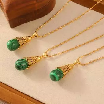 Новый ретро-кулон с каплей воды из малахита и бриллиантами для бадминтона, новый китайский дизайн, элегантное универсальное ожерелье из титановой стали для женщин