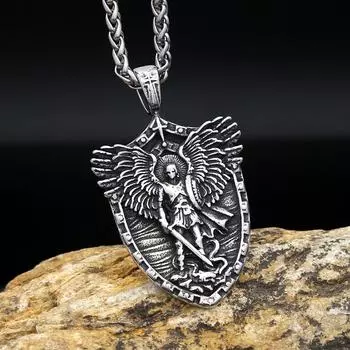 Новый ретро-кулон в виде щита, европейский и американский аксессуар в виде ангела из титановой стали