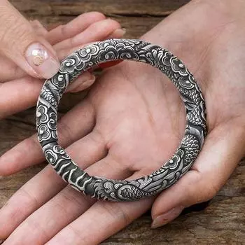 Новый ретро-образец дракона в мужском стиле, простой, нишевый и властный браслет унисекс one size(16-22CM) серебряный