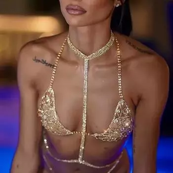 Новый роскошный блестящий бюстгальтер со стразами и вырезом для женщин, сексуальное бикини, кристаллическая цепочка на груди, животе, талии, украшения для тела, подарки CHINA
