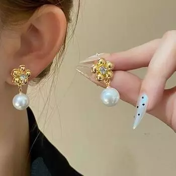 Новый роскошный дизайн, женские серьги-джокеры с французским цветком и жемчугом