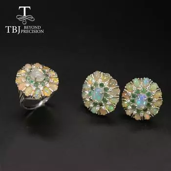 Новый роскошный комплект украшений с большим опалом и изумрудом, натуральный Эфиопский опал, нано-изумруд, вечерние изысканные украшения для женщин, жены, хороший подарок us ring size 7# белый