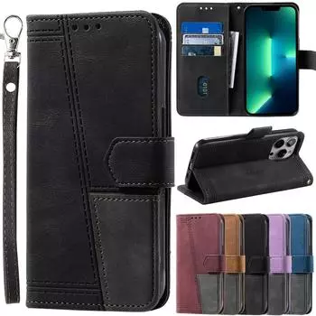 Новый роскошный кожаный чехол-книжка-кошелек для iPhone 15 14Plus 13 12 11 Pro Max/Samsung S23 S22 S21 Ultra Plus S21FE A13 A53 A54, чехол-подставка для магнитных карт iPhone 6/6S чёрный