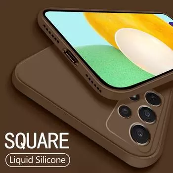 Новый роскошный квадратный жидкий силиконовый мягкий чехол для Samsung S25 Ultra S24 FE S23 Plus S22 S21 A56 A06 A16 A55 A36 A35 A15 A54 A53 A52 5G чехол для телефона Samsung A52 5G 4G чёрный