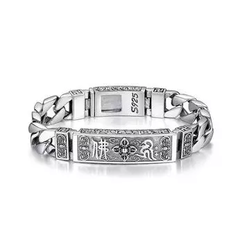 Новый роскошный серебряный браслет Encounter с шестью персонажами на санскрите, браслет с хвостиком для мужчин и женщин, браслет в стиле ретро с летучей мышью, серебряная цепочка 20cm