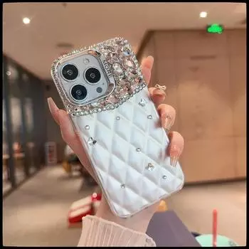 Новый роскошный ударопрочный силиконовый чехол для телефона с бриллиантами и ромбами для iPhone 15 14 13 12 11 Pro Max X XR 8 7 Plus защитный чехол iphone 14 белый