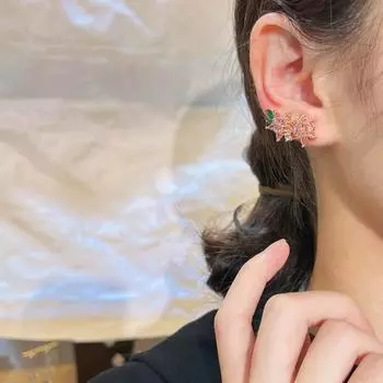 Новый роскошный зажим для ушей с розовым бриллиантом и вишней, штамп 925, высококачественные модные серьги с цветком и цирконием, ювелирные изделия, оптовая продажа розовый