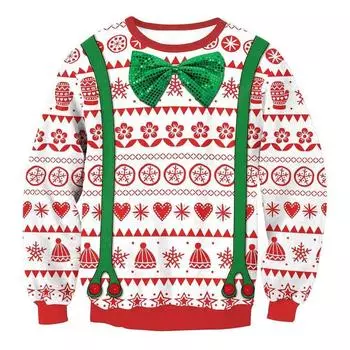 Новый рождественский 3D-принт с рисунком животного и котенка, мужской свитер с круглым вырезом, одежда для пар S