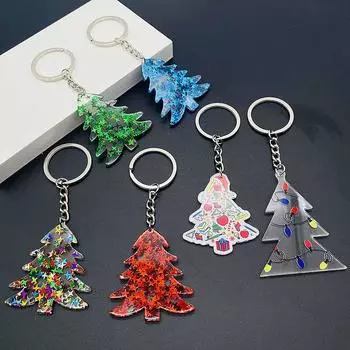 Новый рождественский брелок для ключей, сверкающий розовый рождественский елочный акриловый кулон, рождественские подарки, модная милая сумочка, рюкзак, кулон