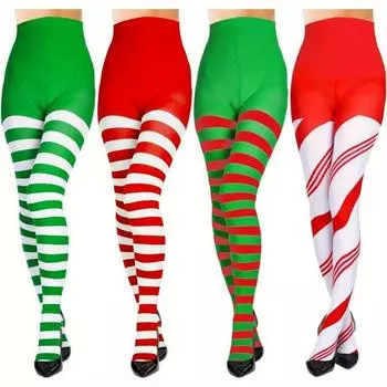Новый рождественский чулок, рождественский комбинезон в красную и белую полоску для косплея, колготки