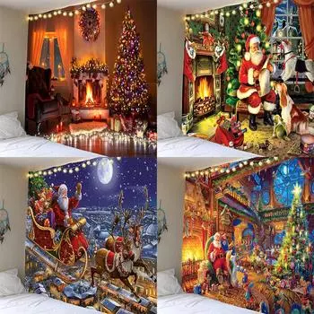 Новый Рождественский гобелен с изображением лося, мультяшный рождественский орнамент, фон для спальни, украшения стены, украшение для дома, гобелен 100x75cm