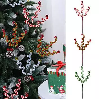 Новый рождественский колокольчик вставка красный белый зеленый витой батончик конфета цветок ветка рождественский фестиваль украшение для дома своими руками красный/белый