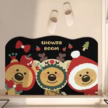 Новый рождественский коврик для ног в виде трех маленьких медведей для ванной комнаты, впитывающий коврик для ног, диатомовая грязь, коврик для входной двери, коврик для ванной комнаты 50 * 80cm