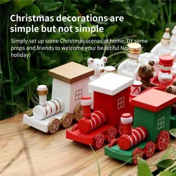 Новый рождественский маленький поезд Рождественское украшение Раздел 4 Маленький поезд Деревянный маленький поезд Подарочный декоративный орнамент зелёный
