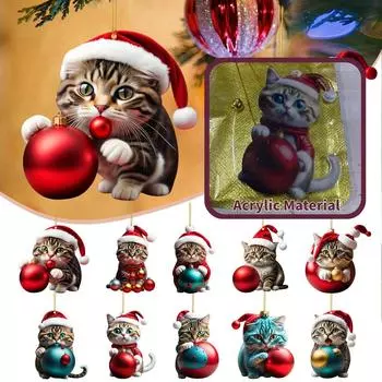 Новый рождественский милый котенок кулон рождественская елка кошка подвесной оранмент новогодний подарок 2024 рождественское украшение для домашнего декора