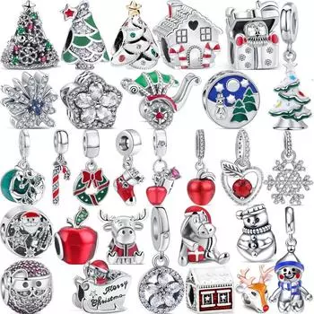 Новый Рождественский подарок 925 серебро Санта-Клаус дерево олень снеговик бусина подходит оригинальные подвески браслет DIY женские украшения