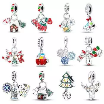 Новый Рождественский Шарм Стерлингового Серебра 925 Снеговик Рождественская Елка Носки Подвески Бусы Fitfashion Оригинальный Браслет Изысканные Ювелирные Изделия Своими Руками белый
