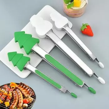 Новый рождественский силиконовый пищевой щипец в виде пряничного человечка, снеговика, рождественской елки, зажим для приготовления пищи, зажим для стейка, кухонный инструмент для приготовления салата и барбекю