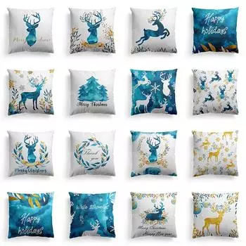 Новый рождественский синий акварельный лось наволочка украшение праздничный подарок диван подушка спальня комната дом 40x40cm