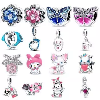 Новый розовый бабочка и цветок браслет своими руками кулон градиент капли клей пружинные бусины