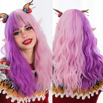 Новый розовый и фиолетовый длинный синтетический парик, волнистые вьющиеся натуральные парики с челкой, термостойкий парик для женщин, косплей розовый