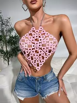 Новый розовый любовь акриловый металлический цепочка сращивание шеи обертывание жилет сексуальная одежда one size fits all