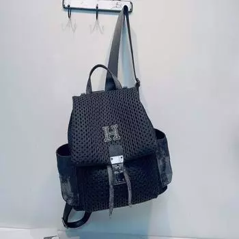 Новый рюкзак для женщин, нейлоновый сетчатый рюкзак с застежкой-молнией, большая вместимость, сумка на шнурке, повседневный модный рюкзак для студентов чёрный