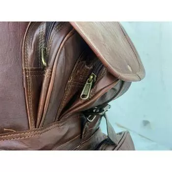 Новый рюкзак из козьей кожи ручной работы, подлинная сумка, винтажный дорожный рюкзак 16 x 11 x 11 in коричневый