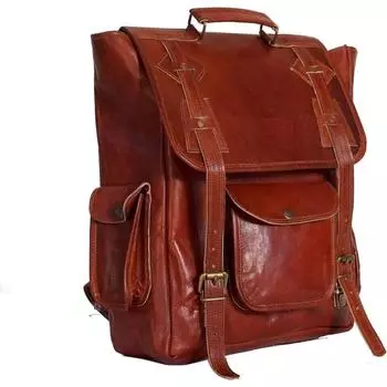 Новый рюкзак из мягкой кожи, мужская винтажная сумка для ноутбука, дорожная сумка из натуральной кожи 17 дюймов 17 x 12 x 5 in коричневый