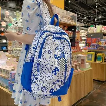 Новый рюкзак с принтом граффити, женский тренд, универсальная сумка для книг для школьников средней школы, большая вместительная портативная дорожная сумка на плечо One size красный