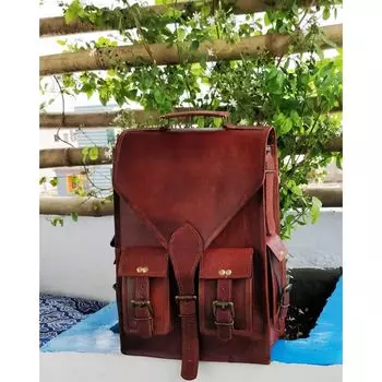 Новый рюкзак, сумка-мессенджер, мужской винтажный рюкзак для ноутбука из натуральной кожи 13 x 17 x 5 in коричневый