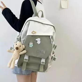 Новый рюкзак женский большой водонепроницаемый лоскутный рюкзак для девочки-подростка школьная сумка милый ученица средней школы сумка для книг Gift bear 29x12x44cm чёрный