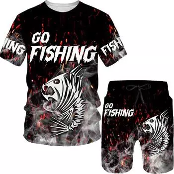 Новый рыболовный комплект для мужчин, дышащая быстросохнущая спортивная одежда, свободная футболка, шорты, комплект из 2 предметов для мужчин, повседневная спортивная одежда S