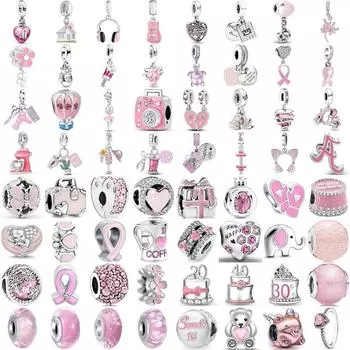 Новый S925 с покрытием розовой серии, шелковая лента, бусины-бабочки, подвески, подходят для оригинального браслета, ожерелья, изготовления ювелирных изделий, подарок «сделай сам»